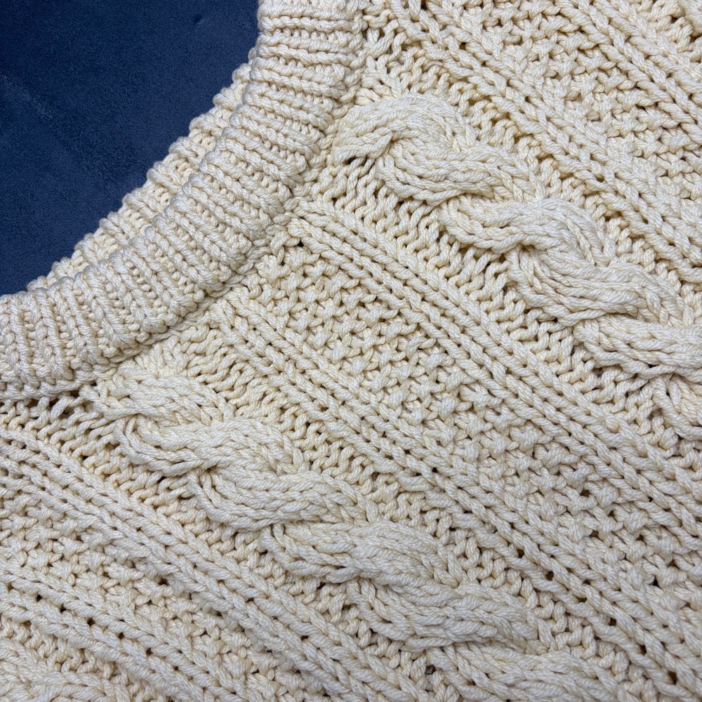 Vtg Cable Knit Sweater Womens L Aran Style Chunky Wool Handmade Fisherman Unisex